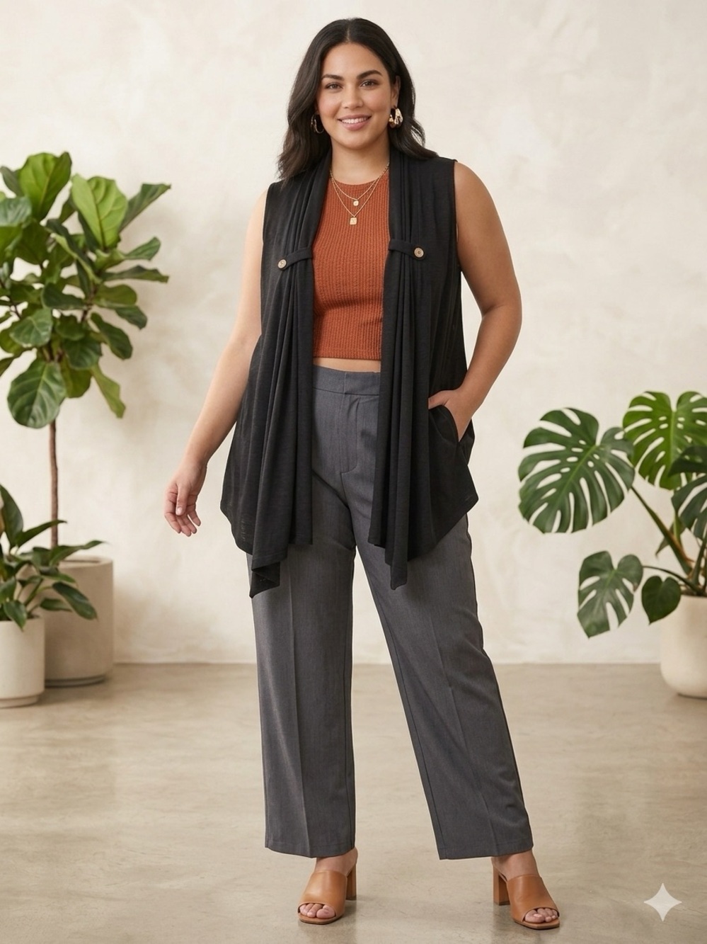 Plus Size, Avenue NWT Black Sleeveless Draped Vest - Women's Layering   Sz 18/20